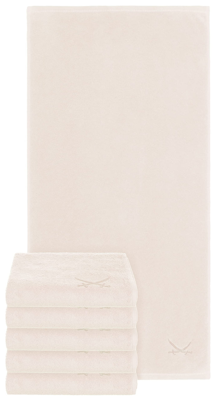 Sansibar Handtuch mit gesticktem Säbel Logo Badtuch 100% Baumwolle 50x100 cm (6er Set, Sand) 6er Set