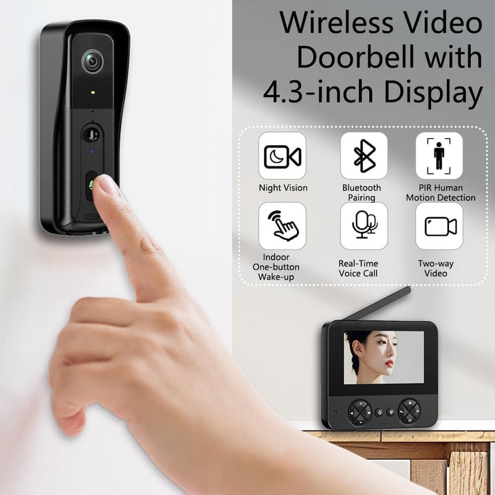 Drahtlose Video Türklingel mit Kamera 100m Verbindung 4,3“ IPS Display 1080P Kabellose Funk Türkling