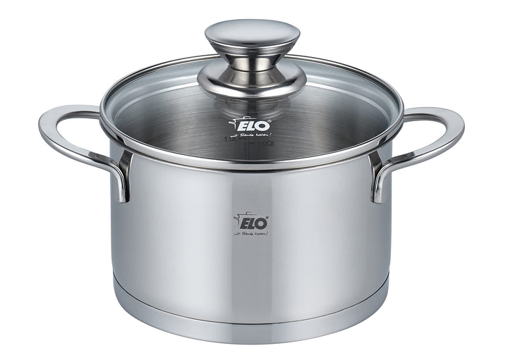 ELO 72545 Fleischtopf 14 cm mit Glasdeckel Serie Galant, Induktion, Edelstahl hochglänzend, mit Lite