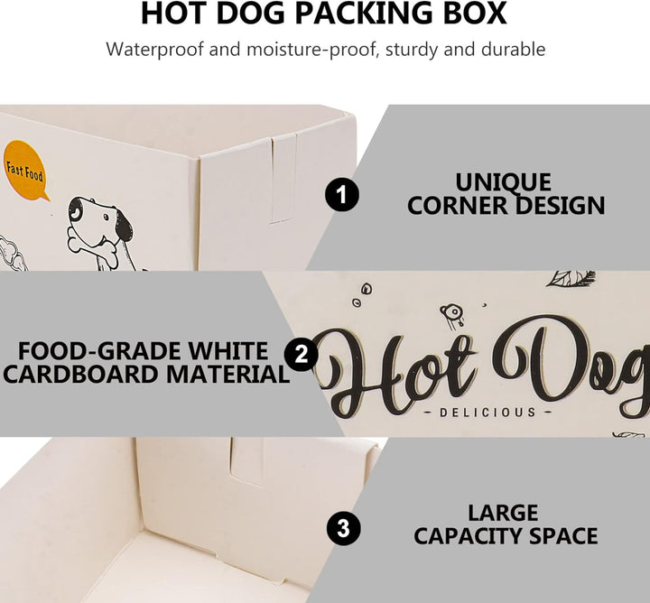 100 Stück Papier Hot Dog Tabletts Einweg-Papier-Futtertablett Snack-Behälter Box Hot Dog Papierhalte