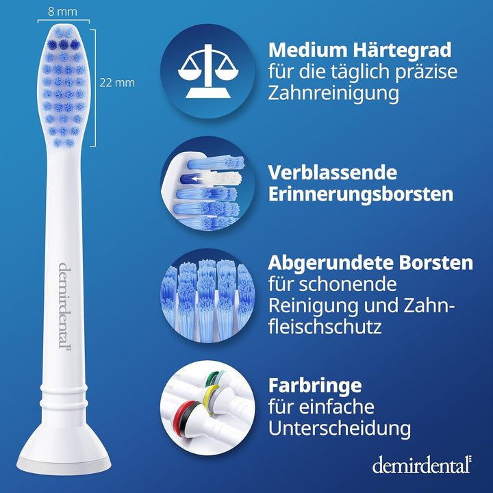 8er demirdental Aufsätze passend für Philips Sonicare Ersatzbürsten ProResults Medium Bürstenköpfe,