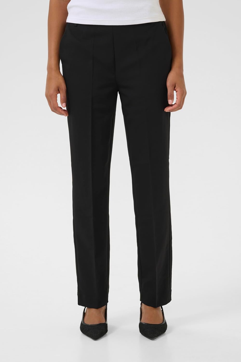 KAFFE Damen Women's Trousers High-Waisted Elastic Waistband Cropped Length Regular Fit Pants 38 Blac