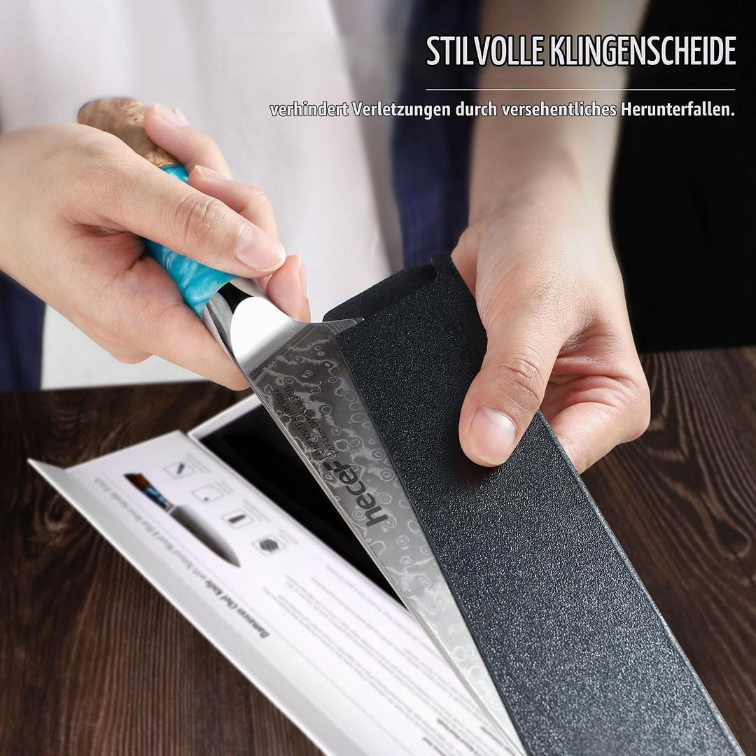 hecef Damastmesser, Kochmesser Profi Messer mit Ergonomischem Harzgriff, 67 Lagen Damast Küchenmesse