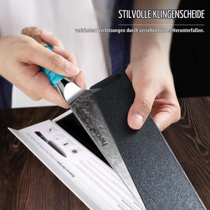 hecef Damastmesser, Kochmesser Profi Messer mit Ergonomischem Harzgriff, 67 Lagen Damast Küchenmesse
