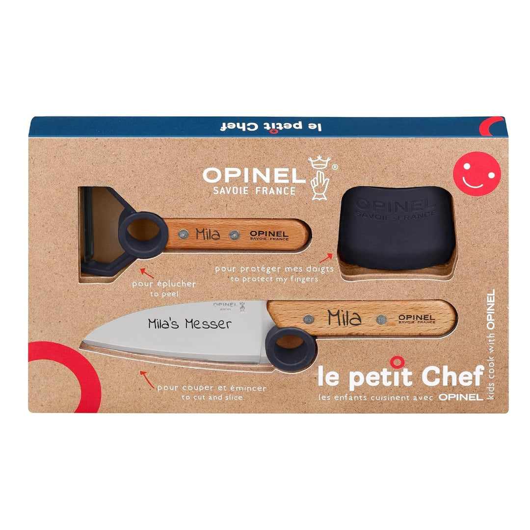 Opinel Le Petit Chef Kinder-Küchenmesser-Set mit Holzgriff | 3-teilig | persönliche Gravur | Sparsch
