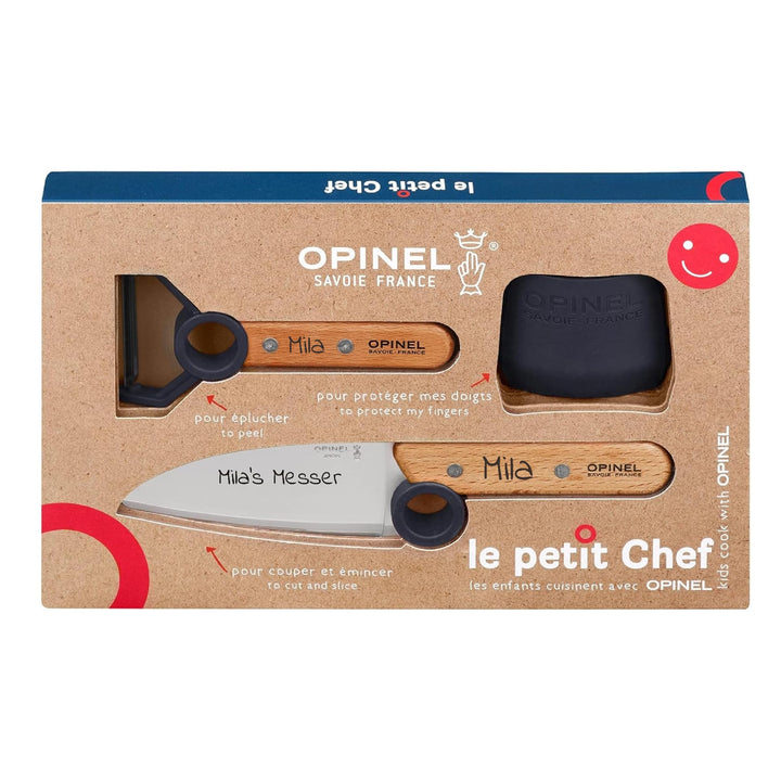 Opinel Le Petit Chef Kinder-Küchenmesser-Set mit Holzgriff | 3-teilig | persönliche Gravur | Sparsch