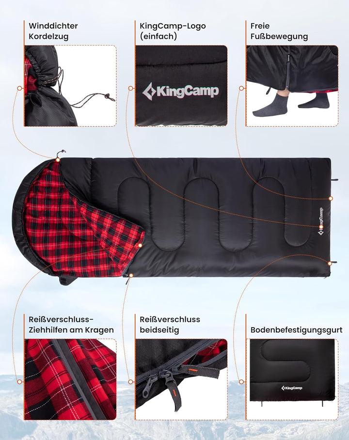 KingCamp Schlafsack für Erwachsene, Winter, Flanell, kompakt, 3-4 Jahreszeiten, Decke für Camping, R