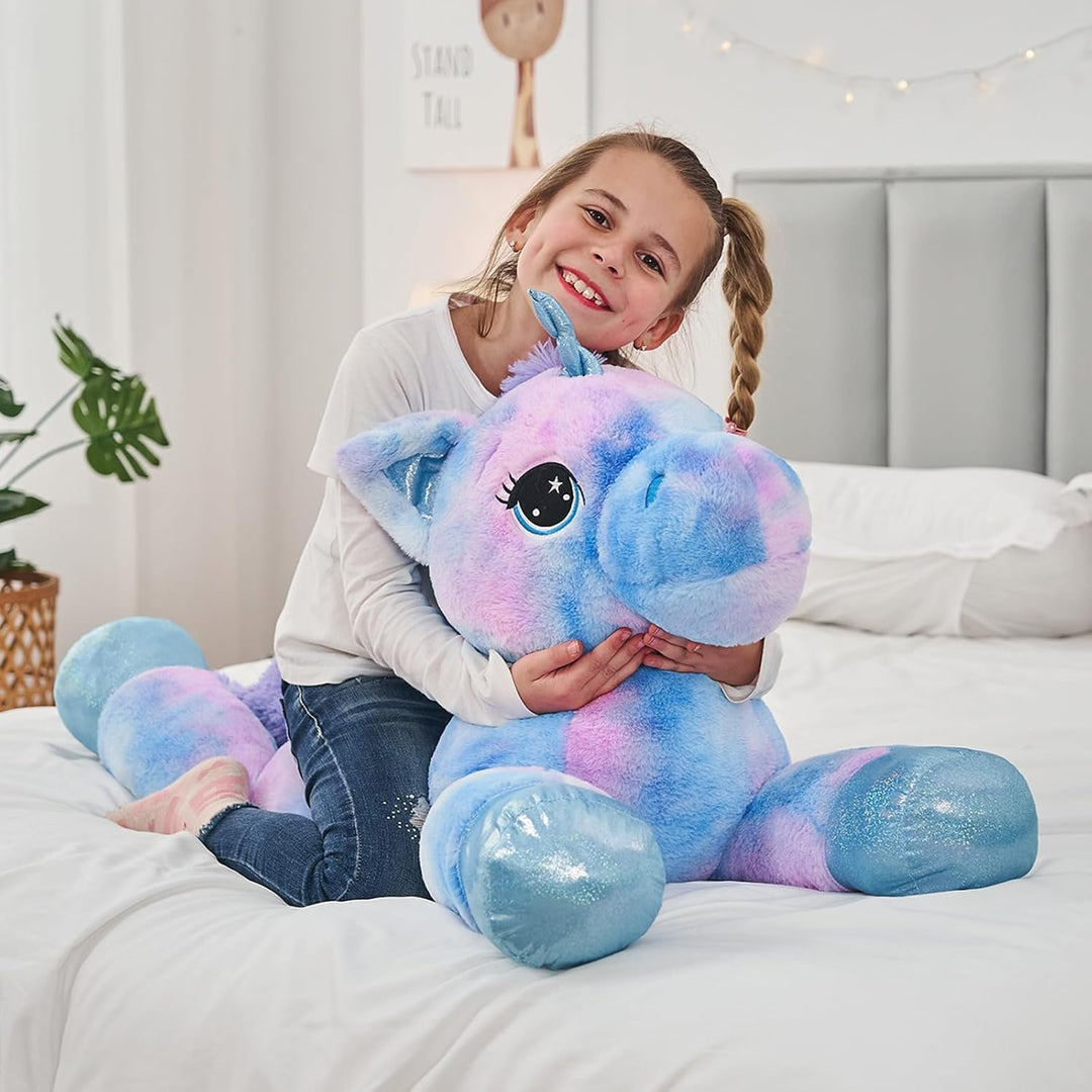 MorisMos Grosses Einhorn Plüschtier Kuscheltier XXL,80cm Lilac weich Riesen Einhorn Stofftier Gesche