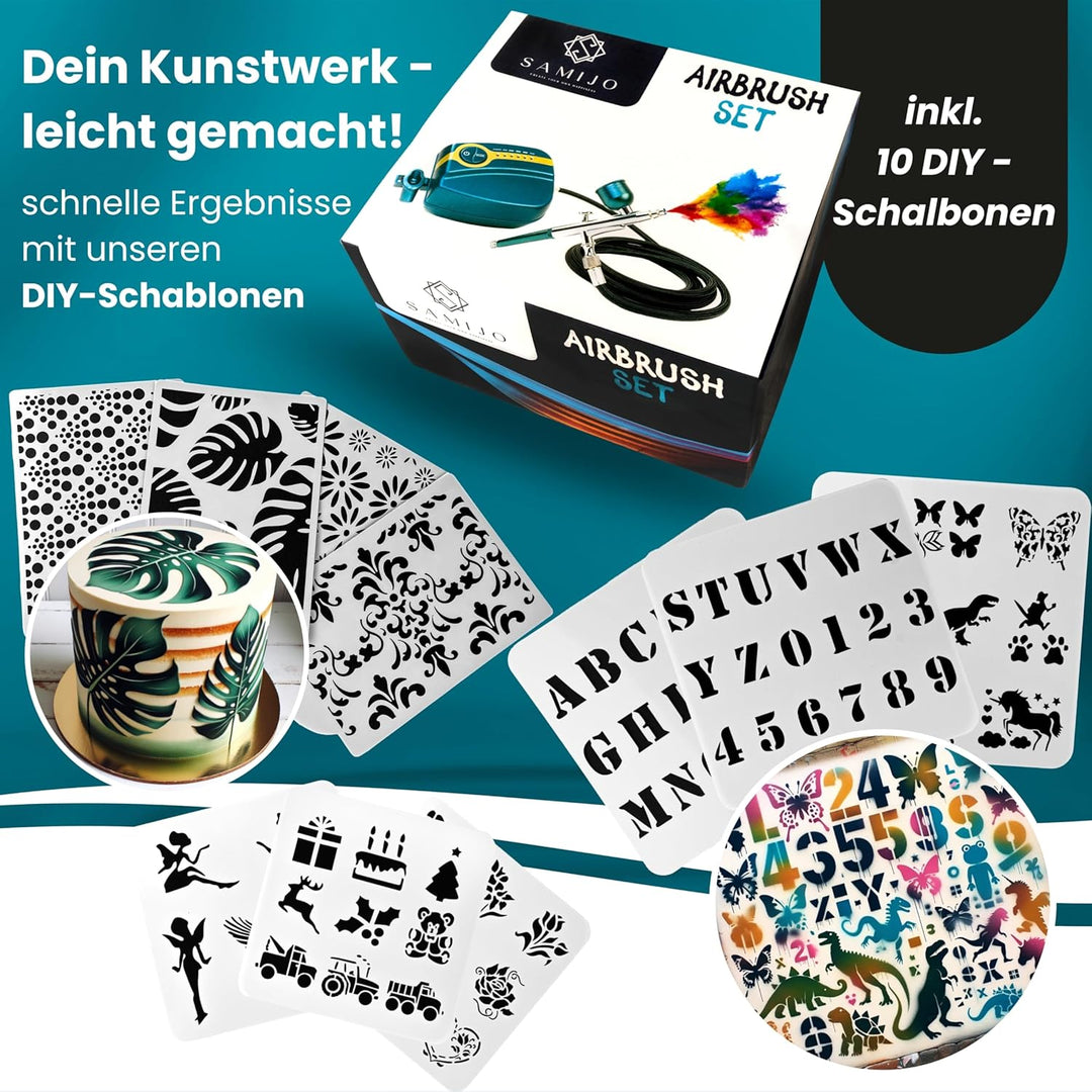 SAMIJO Airbrush Set mit Kompressor, leise, kompakt, vielseitig, Airbrush-Set für Einsteiger, inkl. [