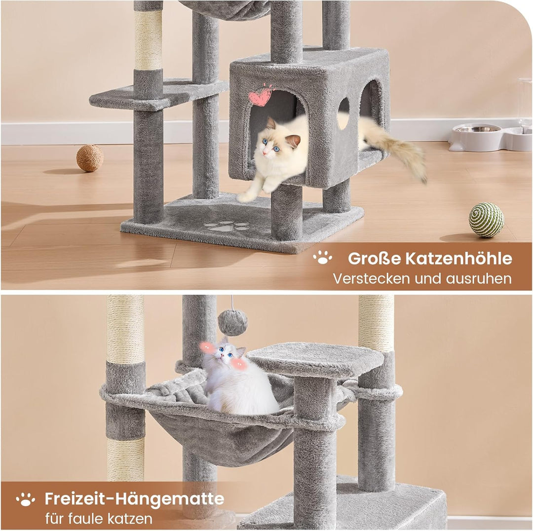 MSmask Kratzbaum gross, L Katzenbaum Stabil, Katzenkratzbaum mit 2 Plattformen, 2 Katzenhöhlen, Häng