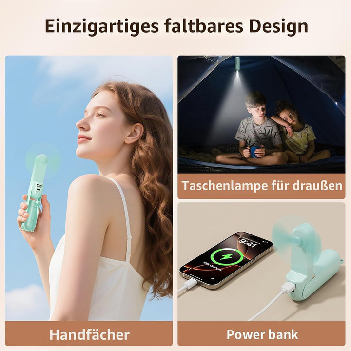 Handventilator Mini Ventilator, 3 IN 1, Tragbarer Akku Aufladbar Ventilator | USB Ventilator Klein m