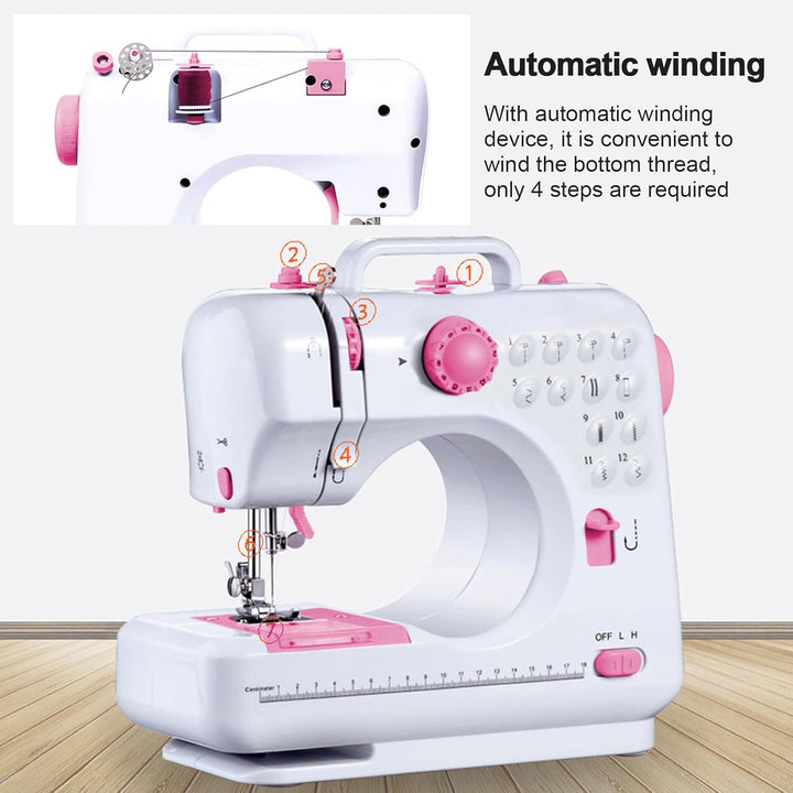 Elektrische Nähmaschine, Nähmaschine für Anfänger mit 12 Nähprogrammen, Haushaltsnähmaschine mit Dop