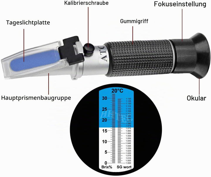 HHTEC Bier Refraktometer 0–32% Brix &amp; SG – für Homebrewing &amp; Bierwürze – Präzise Messung der Stammwü