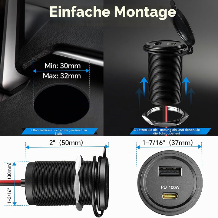 acegoo 12V USB C Steckdose 100W PD &amp; 18W QC, Wohnmobil Auto USB Dose Buchse 12 Volt KFZ Wasserdicht