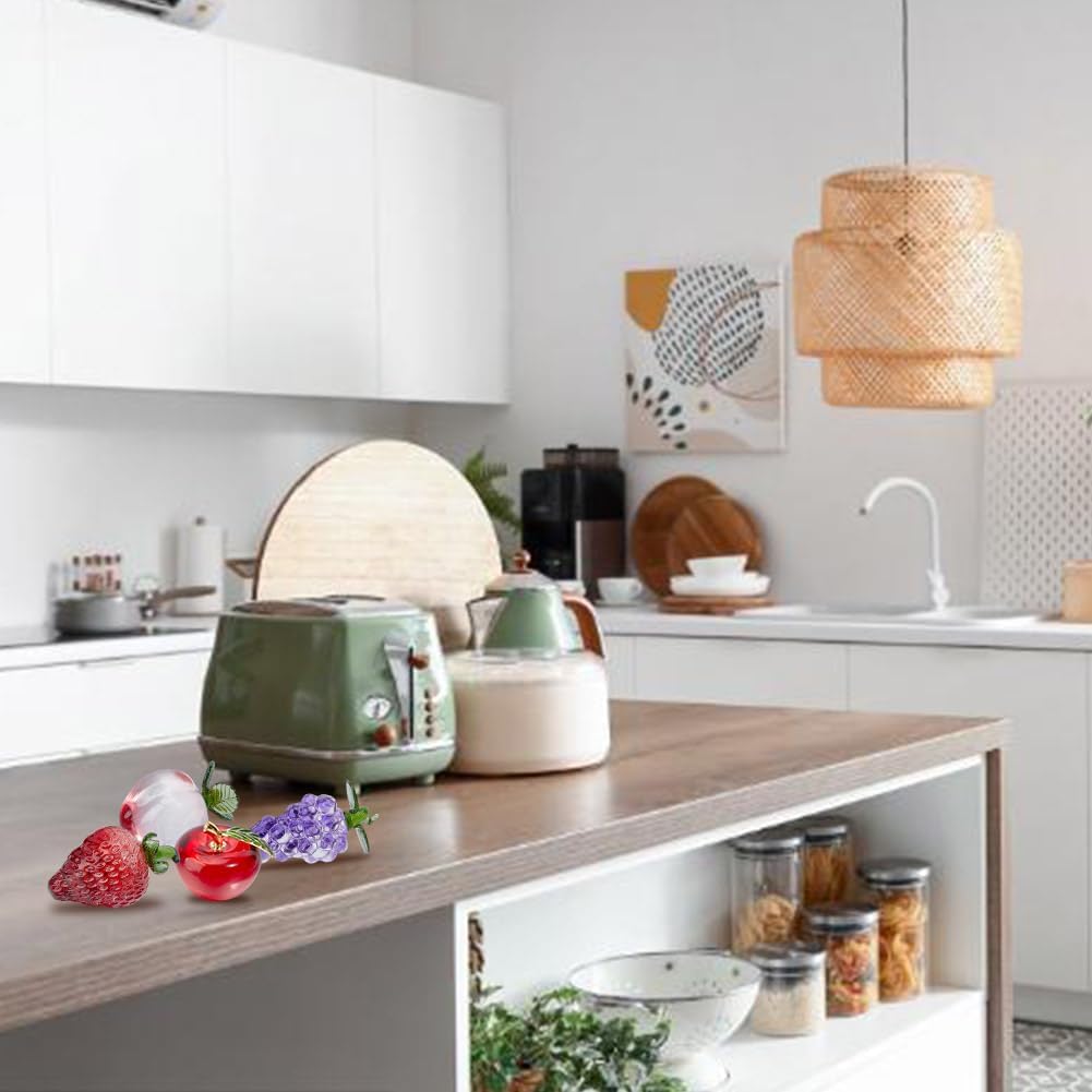 4 Stück Glas Obstdekor Mundgeblasene Kristall Erdbeere Roter Apfel Pfirsich Traube Realistische Fruc