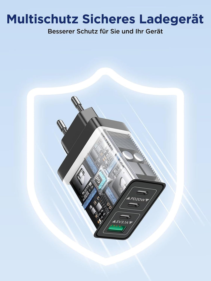 Aioneus USB C Ladegerät, 2-Pack 4Port Ladegerät USBC Adapter 40W Stecker Typ C Schnellladegerät Mehr