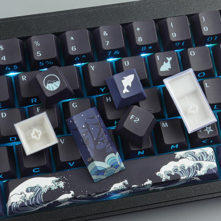 Sunzit PBT Custom Keycaps,129 Tasten Korallenmeer Tastenkappen Cherry Profil Dye-Sub Shine Through S