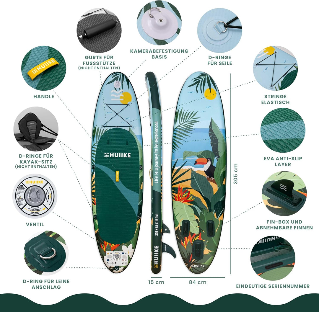 HUIIKE Stand Up Paddling Board mit Zubehör, Paddel, Finnen, Pumpe. Paddle Sup Board Aufblasbar Hohe
