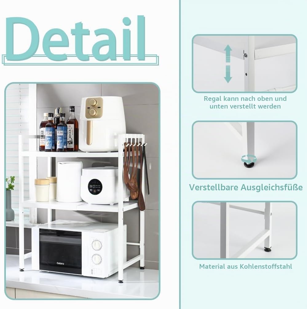 BAOYOUNI 2-stöckiges erweiterbares Mikrowellen-Regal, Ständer über Toaster, Bäcker-Regal, Badezimmer