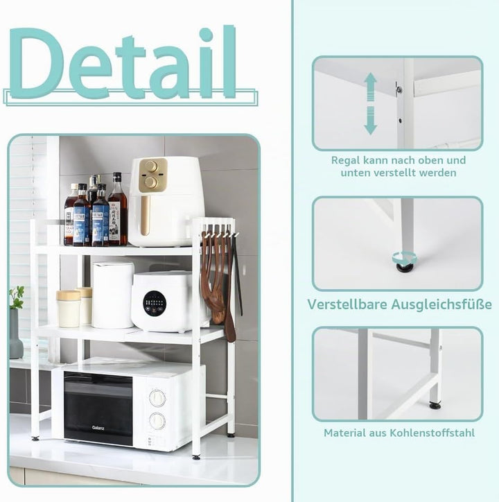 BAOYOUNI 2-stöckiges erweiterbares Mikrowellen-Regal, Ständer über Toaster, Bäcker-Regal, Badezimmer