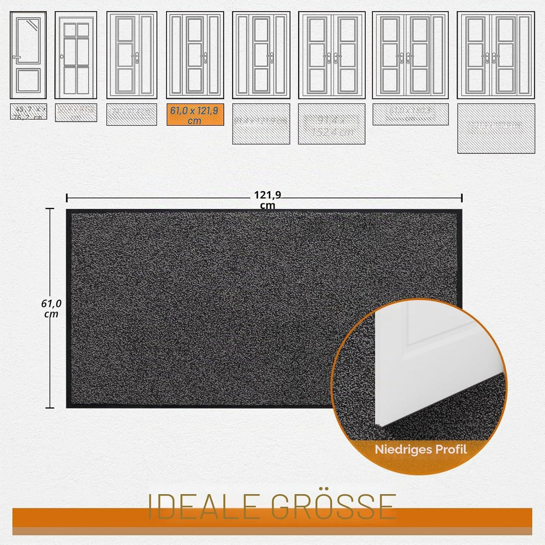 Mibao Fussmatte für Innen & Aussen, 60 x 120cm Schwarz Grau, Dauerhaft Waschbar, Schmutzfangmatte ru