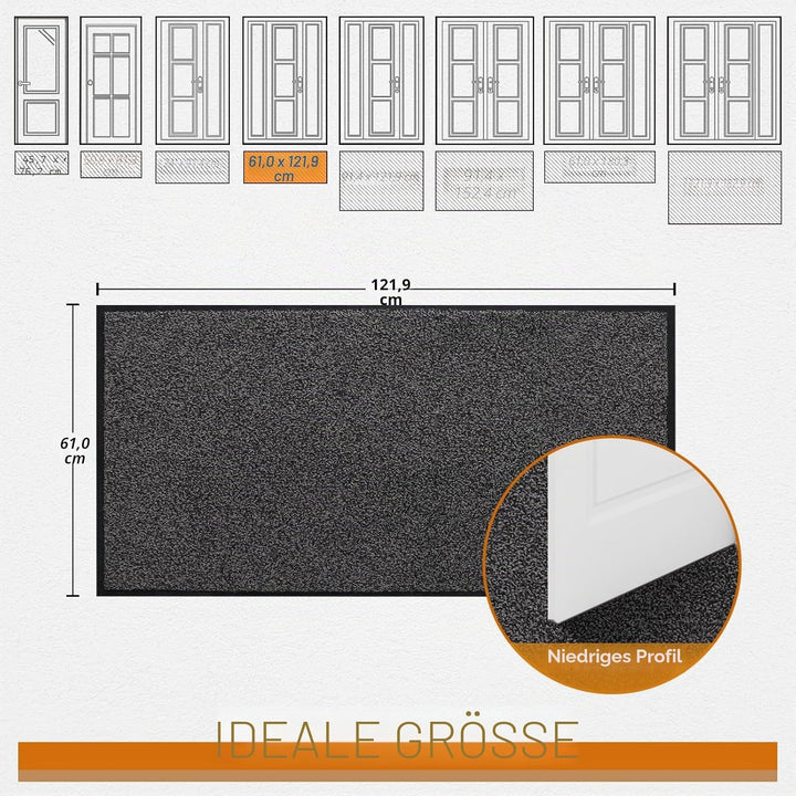 Mibao Fussmatte für Innen & Aussen, 60 x 120cm Schwarz Grau, Dauerhaft Waschbar, Schmutzfangmatte ru