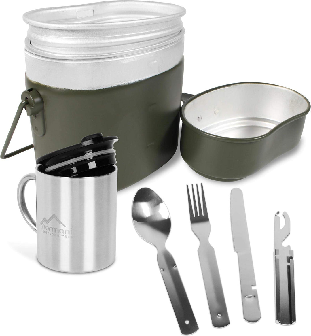 normani Kochgeschirr Set aus Bundeswehr Aluminium Kochgeschirr + BW Besteck mit Flaschenöffner und r