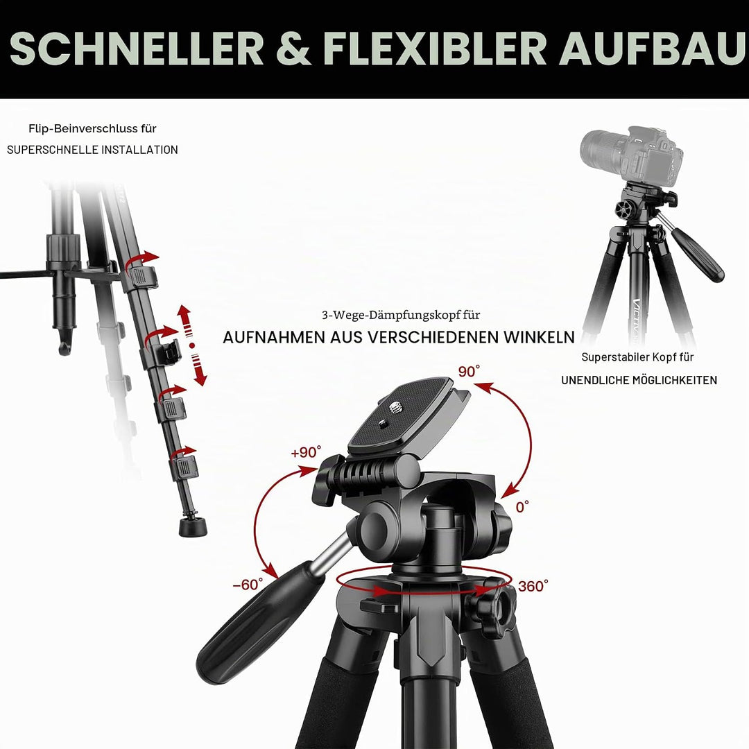 Victiv stativ Kamera 182 cm Aluminium Kamerastativ Einbeinstativ T72 Tripod- Leicht und Kompakt Reis