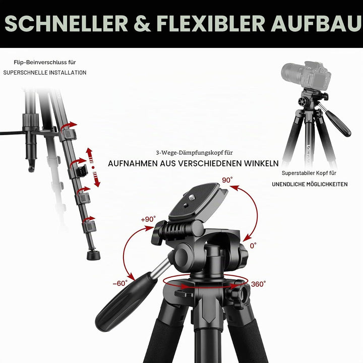 Victiv stativ Kamera 182 cm Aluminium Kamerastativ Einbeinstativ T72 Tripod- Leicht und Kompakt Reis