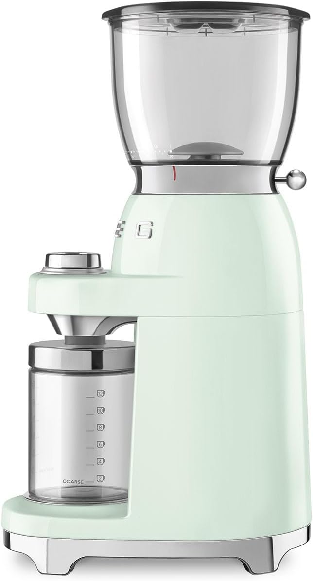Smeg, Kaffeemühle CGF11PGEU, konisches Edelstahlmahlwerk, 30 Mahlgrad Einstellungen, 350 g Kaffeeboh