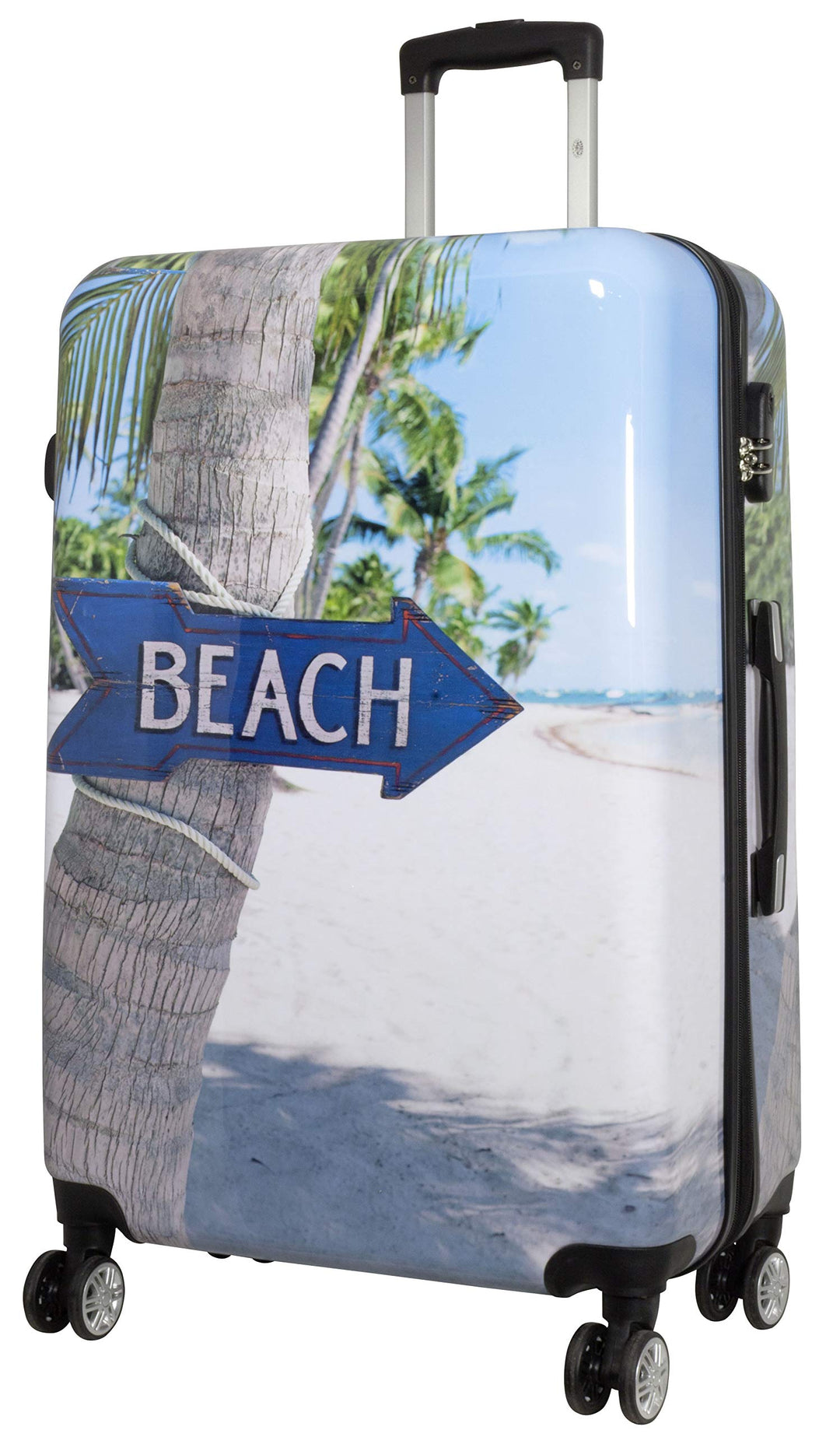 Trendyshop365 Hartschale Reise-Koffer mit Motiv Beach 77 Zentimeter 94 Liter 4 Räder Bunt Strand Zah