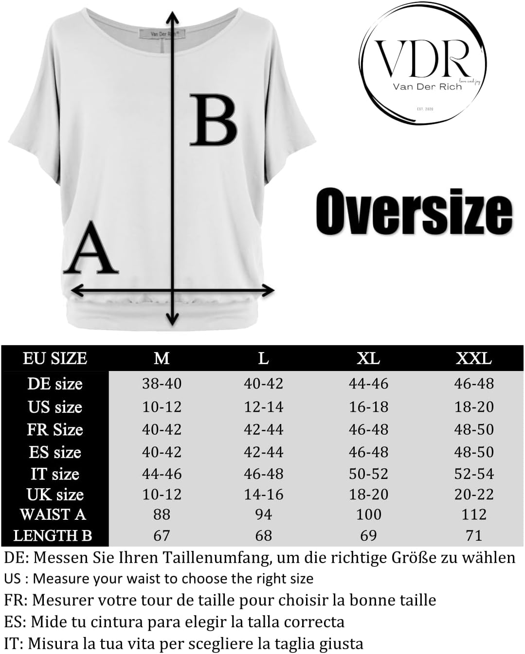 Van Der Rich ® - Oversize T-Shirt mit Fledermausärme - Damen Rosa M, Rosa M