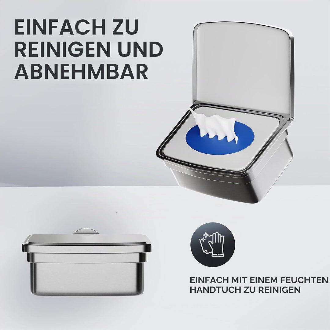 ovimar Feuchttücher Box mit Deckel Taksensand | in edlem Silber poliertem Edelstahl | zum Bohren | D