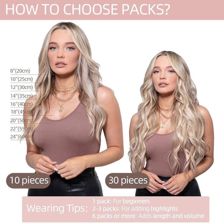 Silk-co Tape Extensions Echthaar 10 Stück 20g, Remy Tape in Extensions Haarverlängerung, Skin Weft E
