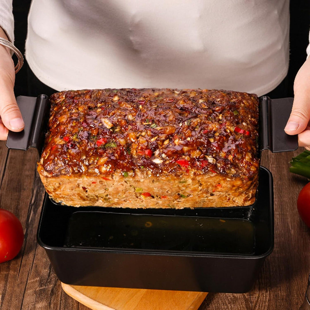Hackbratenpfanne mit Abtropfschale, antihaftbeschichtete Hackbratenpfanne aus Karbonstahl mit Abtrop