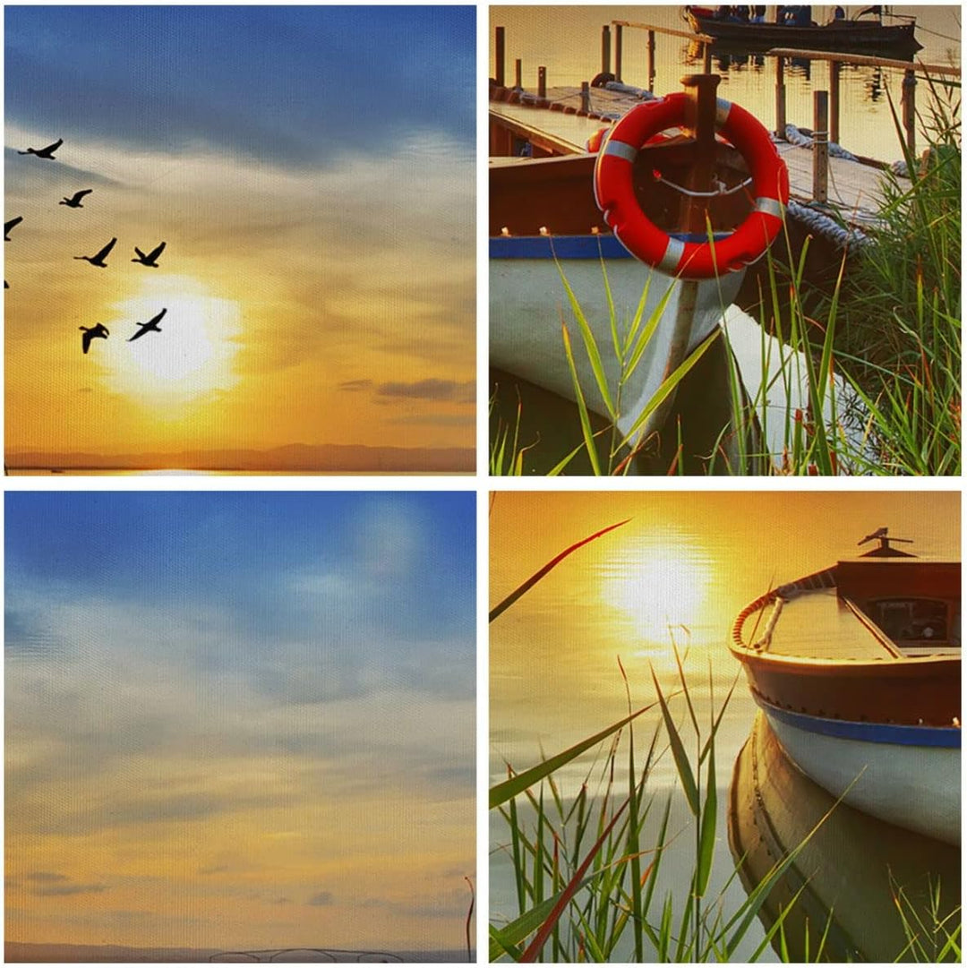 Bilder auf Leinwand Boot See Sonnenuntergang Sommer Menschen Leinwandbild 70x50cm Wandbilder Dekorat