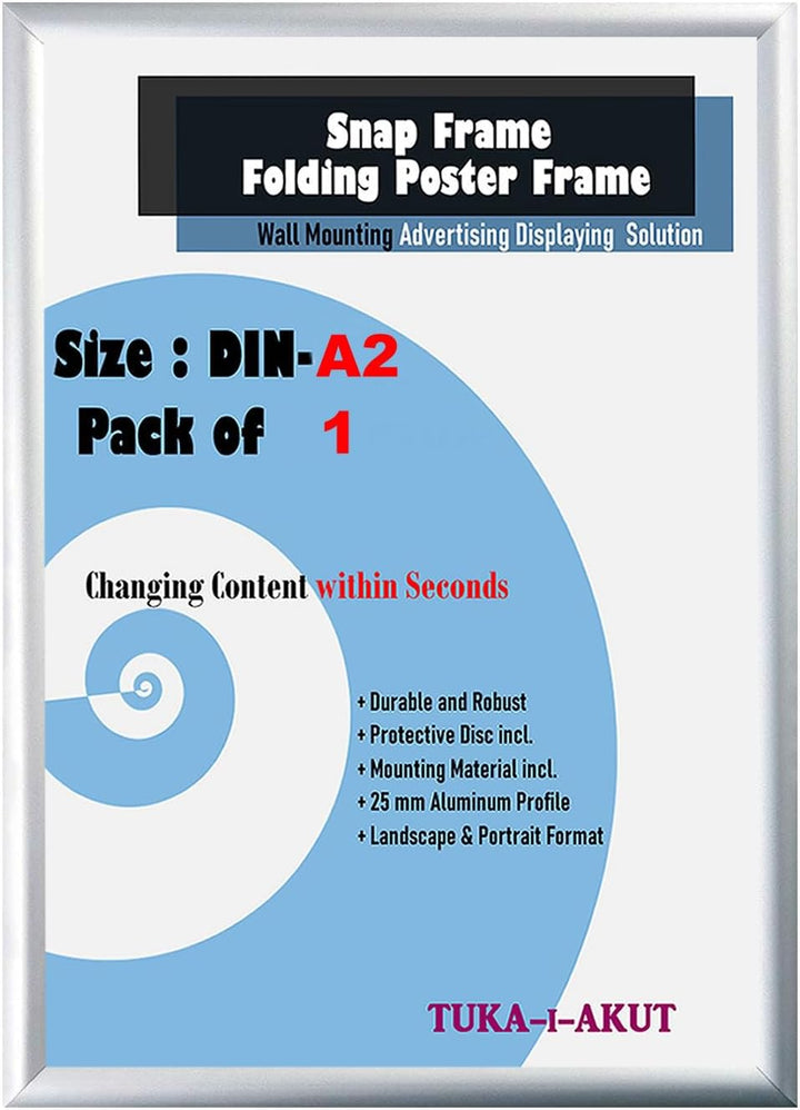 TUKA-i-AKUT Aluminium Klapprahmen DIN A2, 25 mm Profil Plakatrahmen Wechselrahmen Poster Rahmen Bild