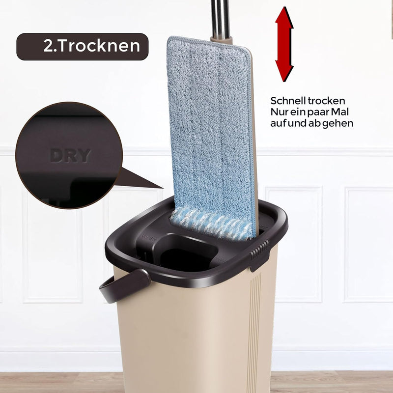 Masthome Wischmopp Set mit Eimer,2 In 1 Putzeimer mit Wischer Wischmopp mit Auswringfunktion, 6 Wisc
