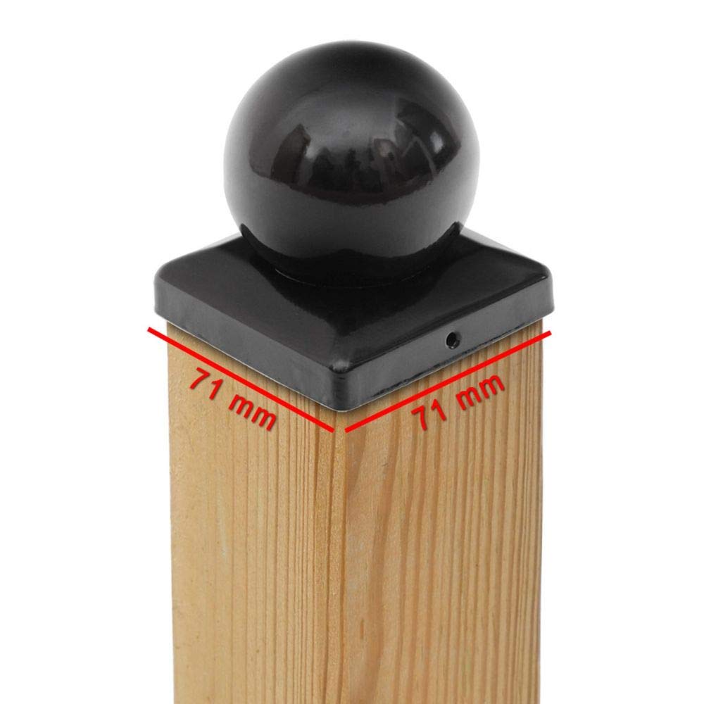 3 x PFOSTENKAPPE KUGEL STAHL SCHWARZ PULVERBESCHICHTET 71 x 71 MM 3 71 x 71 mm, 3 71 x 71 mm