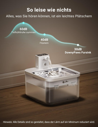 DownyPaws Katzenbrunnen Kabellos, 2.5L Trinkbrunnen für Katze mit Bewegungsmelder, Batteriebetrieben