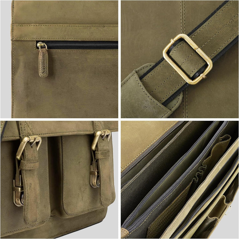 LEABAGS Leder Aktentasche Herren & Damen I Echtleder Laptoptasche bis 15 Zoll I Umhängetasche mit Sc