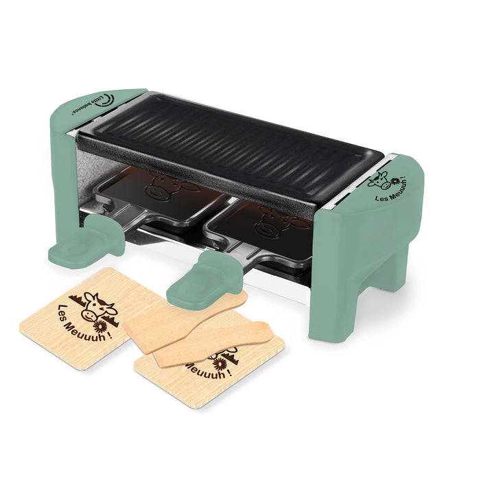 LITTLE BALANCE 8746 Raclette 2 Meuuuh...!, Raclette-Gerät für 1/2 Personen, abnehmbarer Grill, 2 Spa