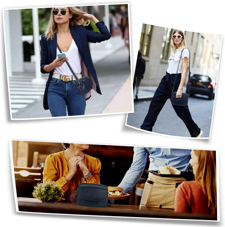 HAWEE Damen Handy Umhängetasche Echtes Leder Crossbody Schultertasche mit 3 Reissverschlüsse Kleine