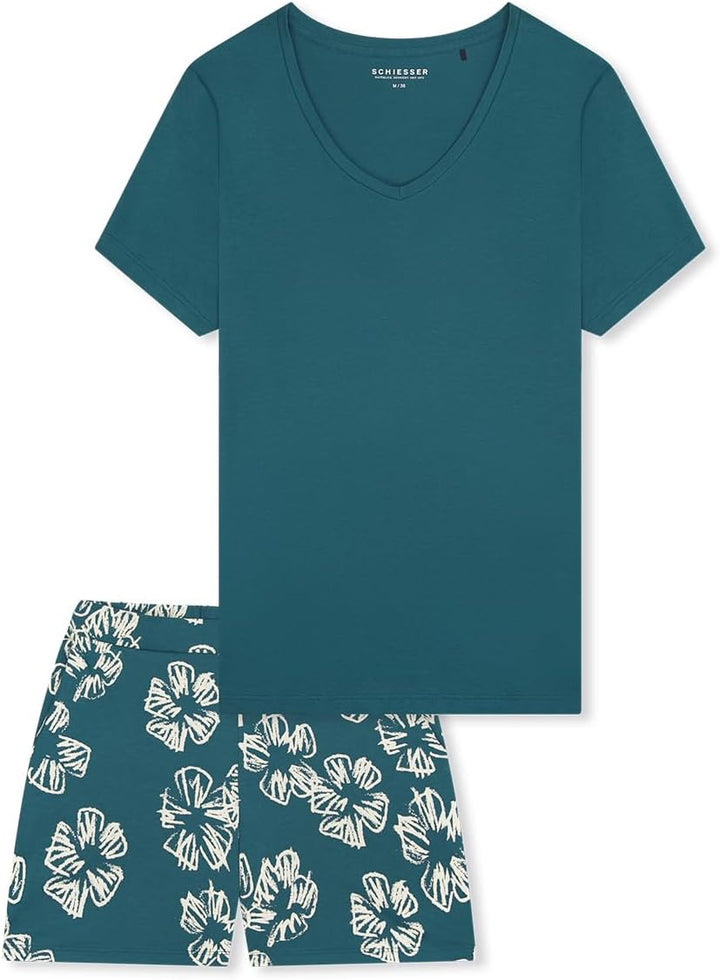 Schiesser Damen Schlafanzug Set kurz Baumwolle Modal - Nightwear 36 Grün_183606, 36 Grün_183606