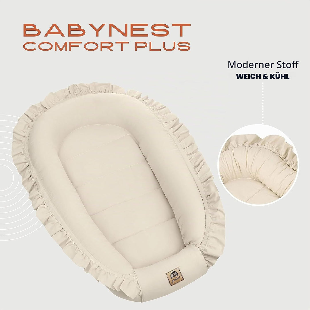 PIMKO Babynest mit rüschen Babynestchen für Baby Kuschelnest Babykokon für Säuglinge und Neugeborene