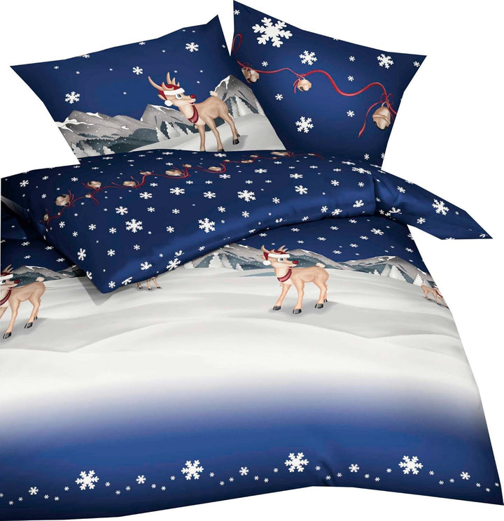 Kaeppel Feinbiber Bettwäsche Winterwonderland Grösse , 2 Stück , 135x200+80x80 cm Farbe Blau 1x135/2