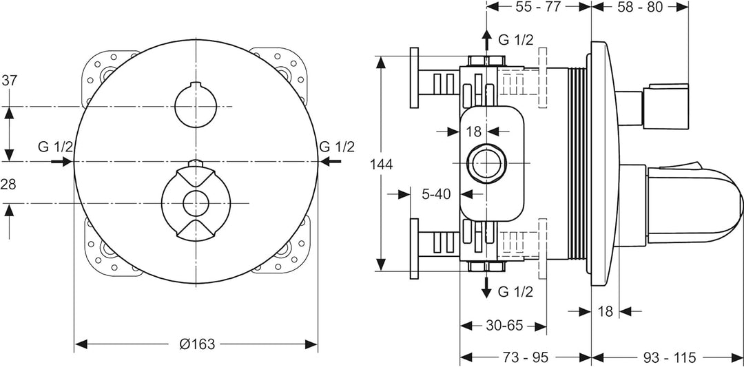 Ideal Standard A4659AA Ceratherm 100 Brausethermostat Unterputz, Chrom