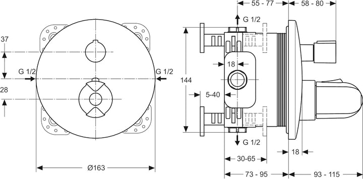 Ideal Standard A4659AA Ceratherm 100 Brausethermostat Unterputz, Chrom