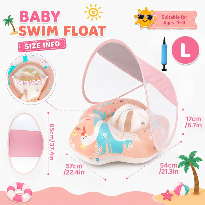 Baby Schwimmring mit Sonnendach, Schwimmring Baby ab 3 Monate, Aufblasbarer Baby Swim Float mit Sich