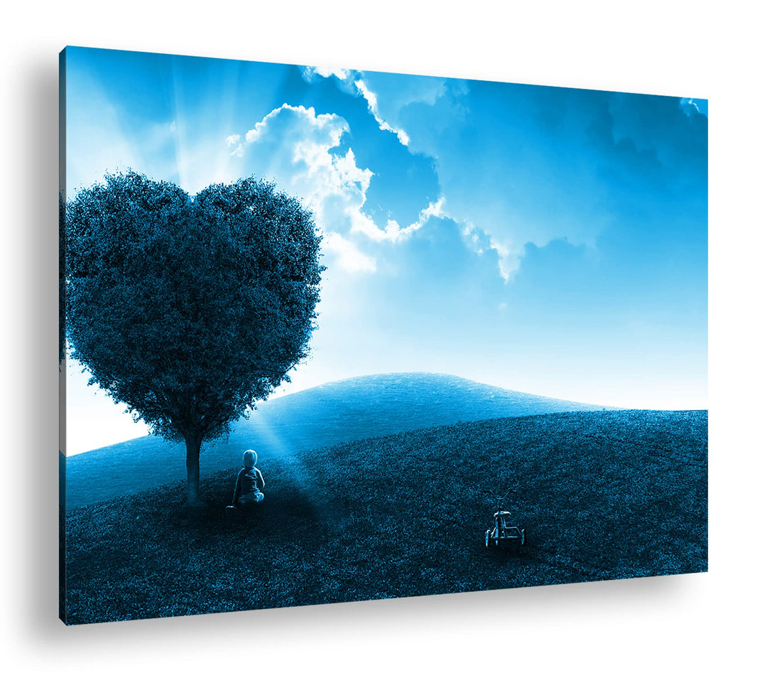 deyoli romantischer Herzförmiger Baum Format 100x70 Effekt: Monocrome Blau als Leinwandbild, Motiv f